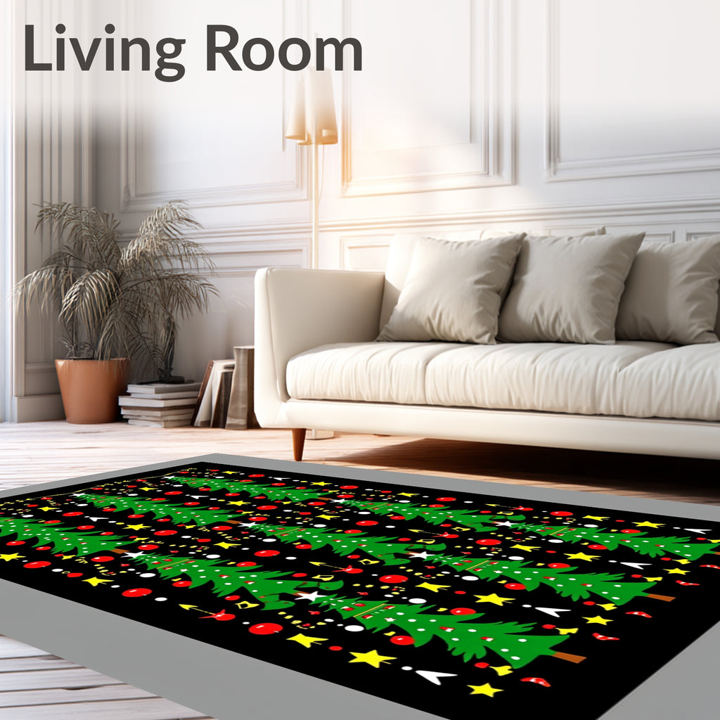 Festive Green Christmas Tree Garland Rug