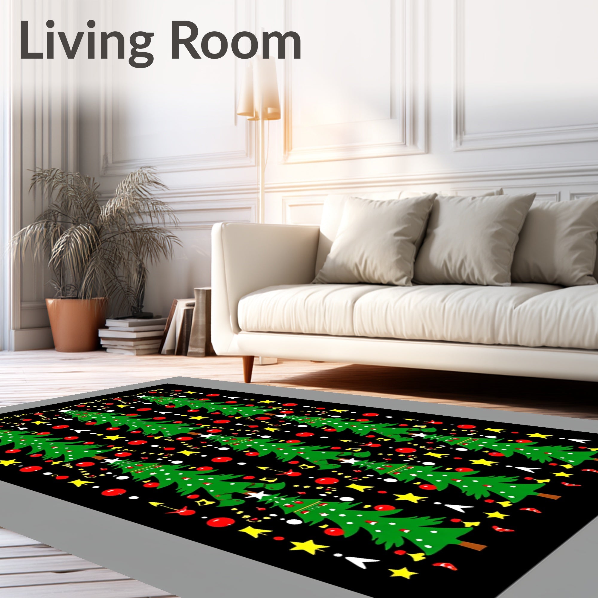 Festive Green Christmas Tree Garland Rug