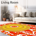 Bold Retro Sunburst Damask Rug