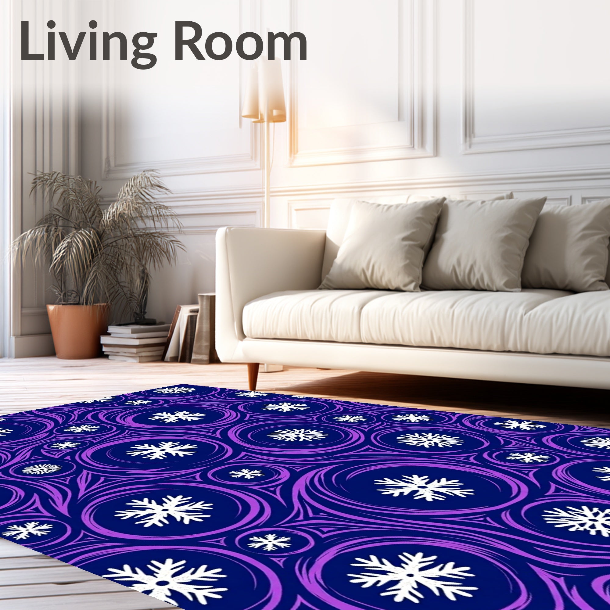 Deep Blue White Snowflake Swirls Rug