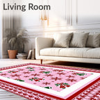 Pink Snowflakes and Bells Border Rug