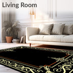 Ornate Cream and Orange Scrollwork Border Rug