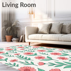 Delicate Coral Floral Leaf Pattern Rug