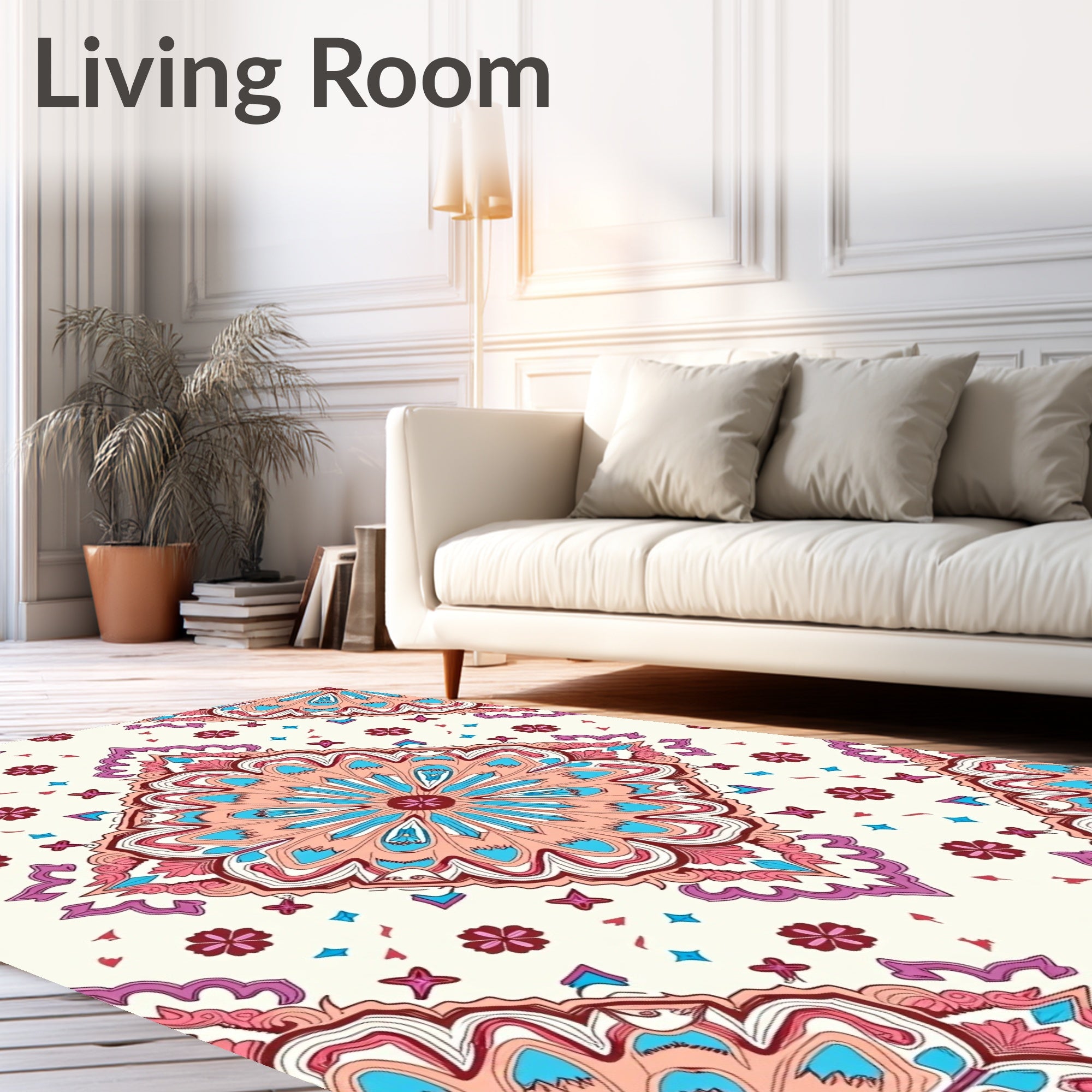 Mandala With Floral And Star Patterns Rug