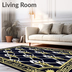 Elegant Navy White Yellow Patterned Rug