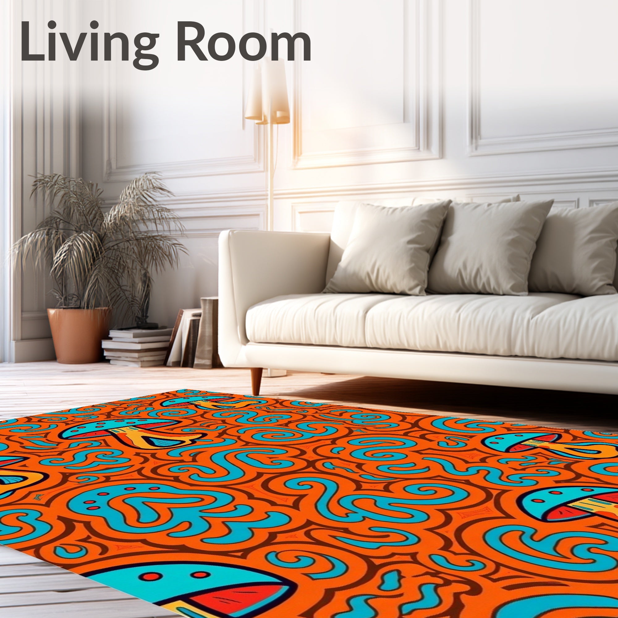 Retro Mushroom Swirls Pattern Design Rug