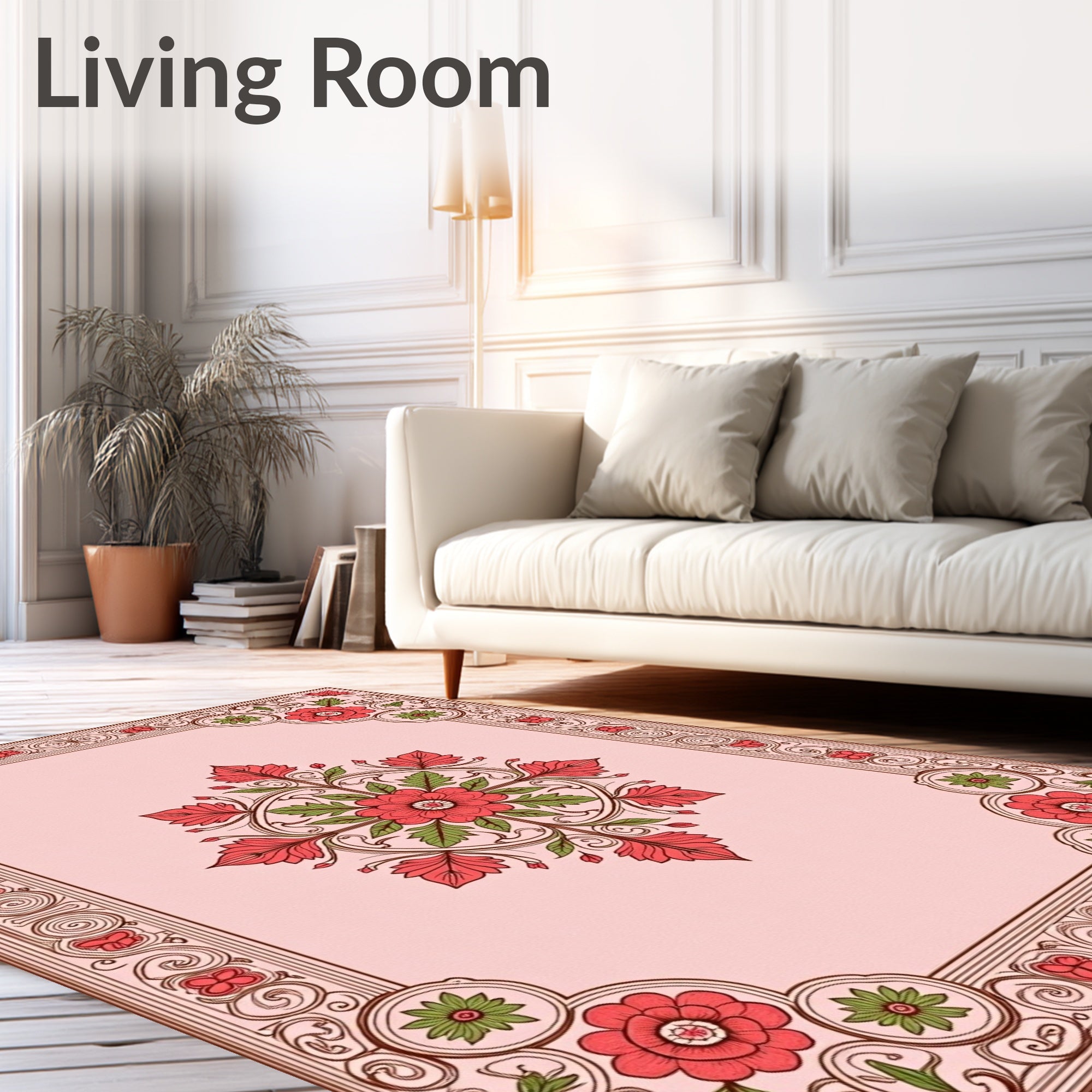 Vintage Floral Scrollwork Pink Rug