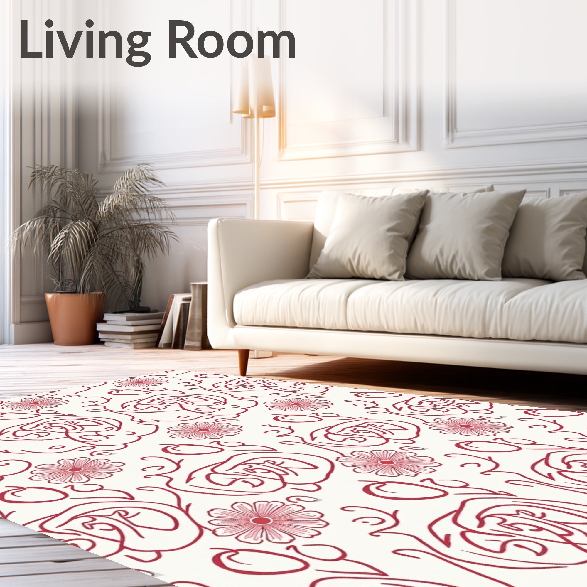 Crimson Floral Swirl Pattern Rug