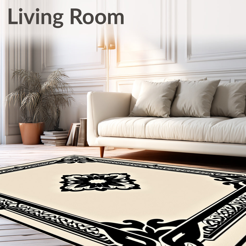 Black Floral Frame with Central Medallion Rug