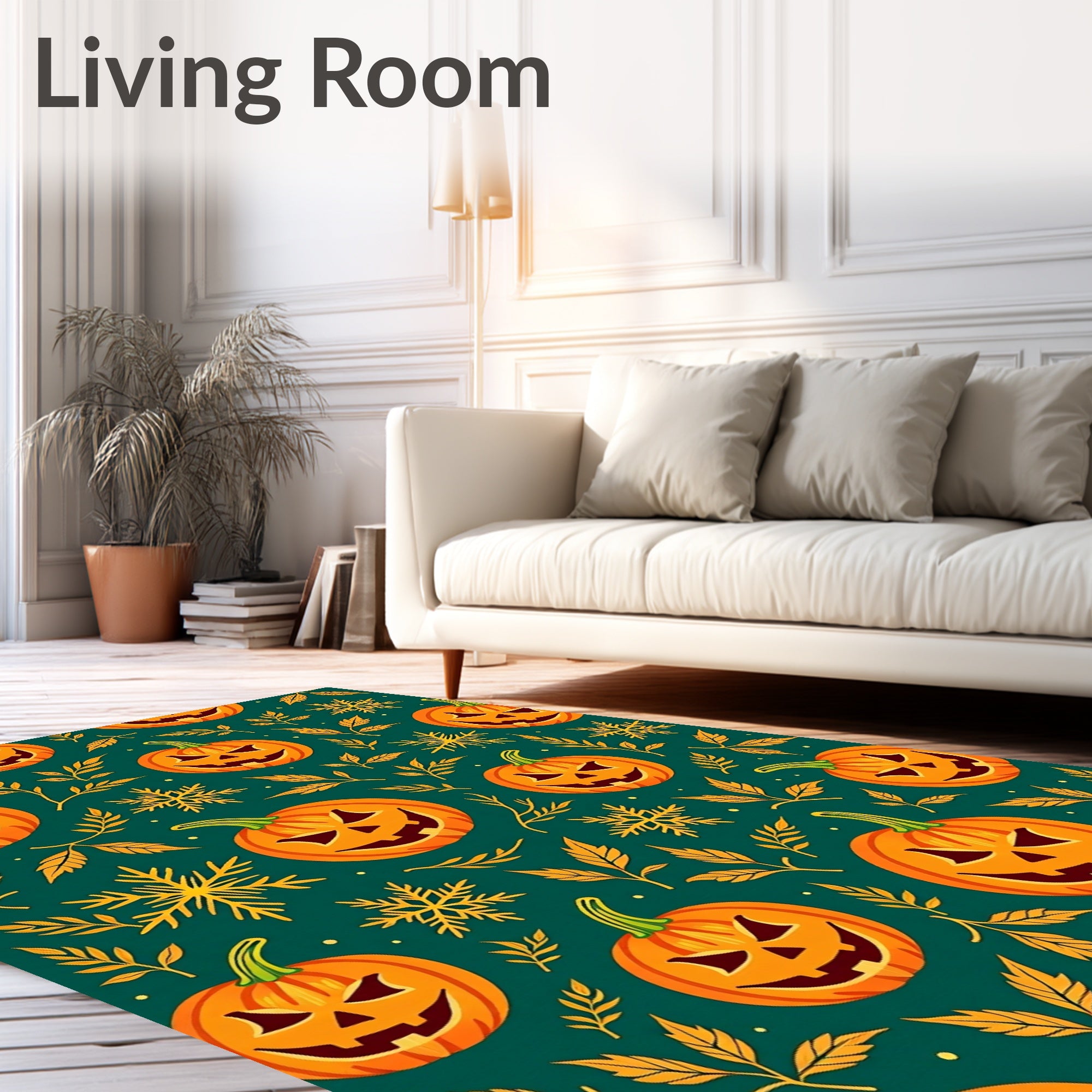 Orange Jack O Lantern Autumn Foliage Rug