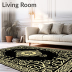 Intricate Gold Scrollwork Central Star Rug