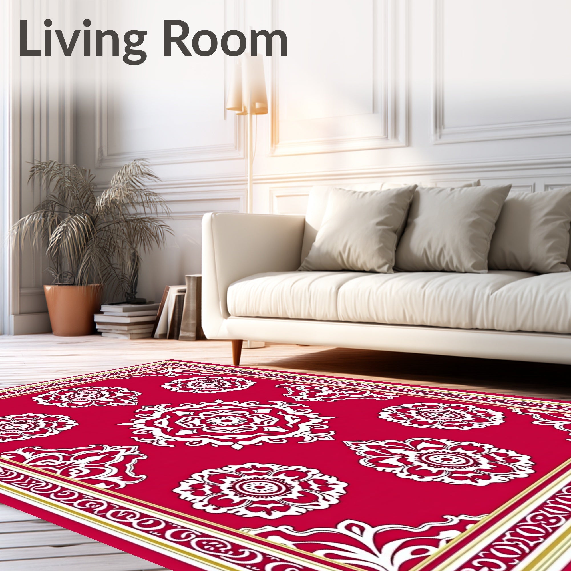 Ornate Floral Red Border Design Rug