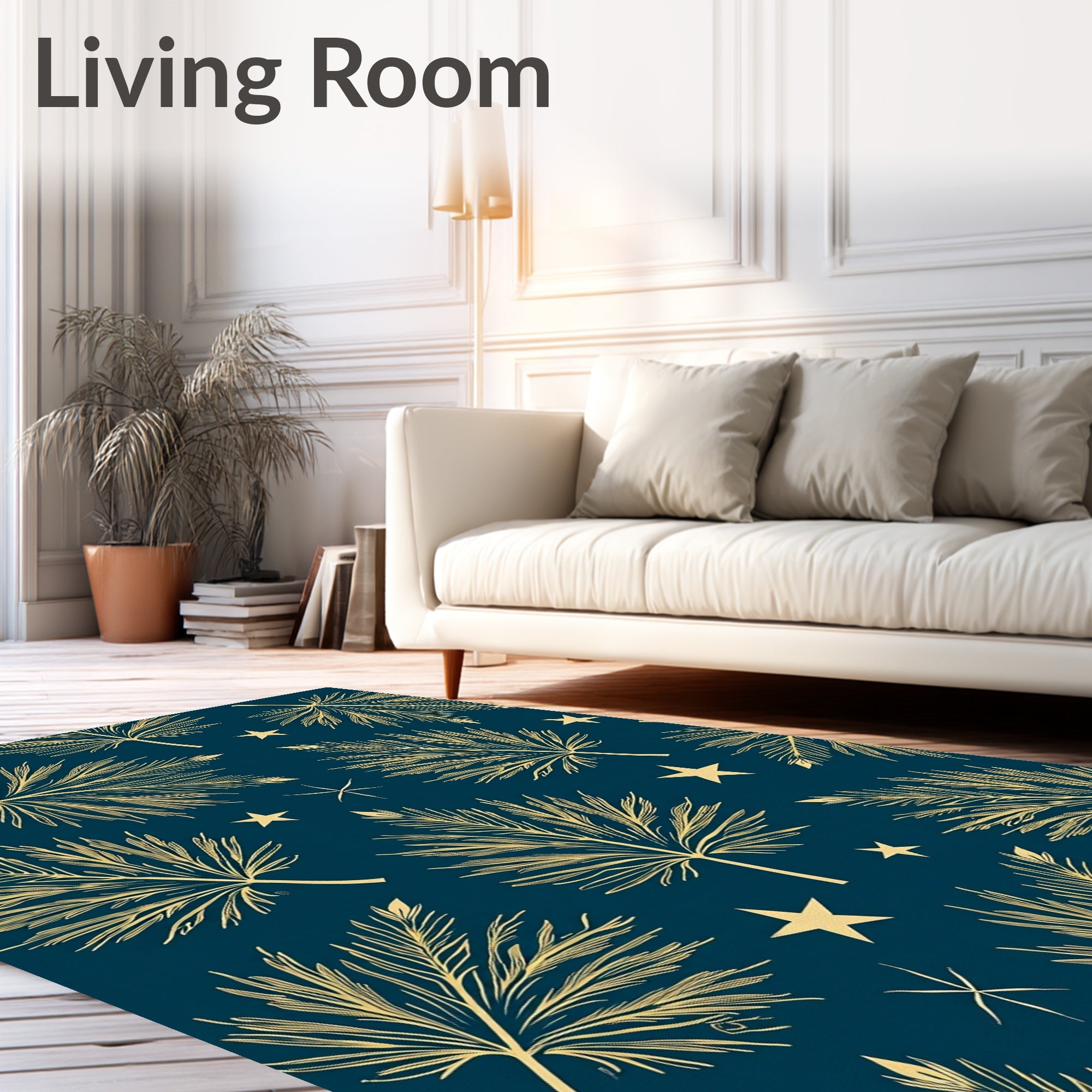 Golden Palm Frond Star Pattern Rug