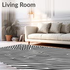 Abstract Black and White Linear Pattern Rug