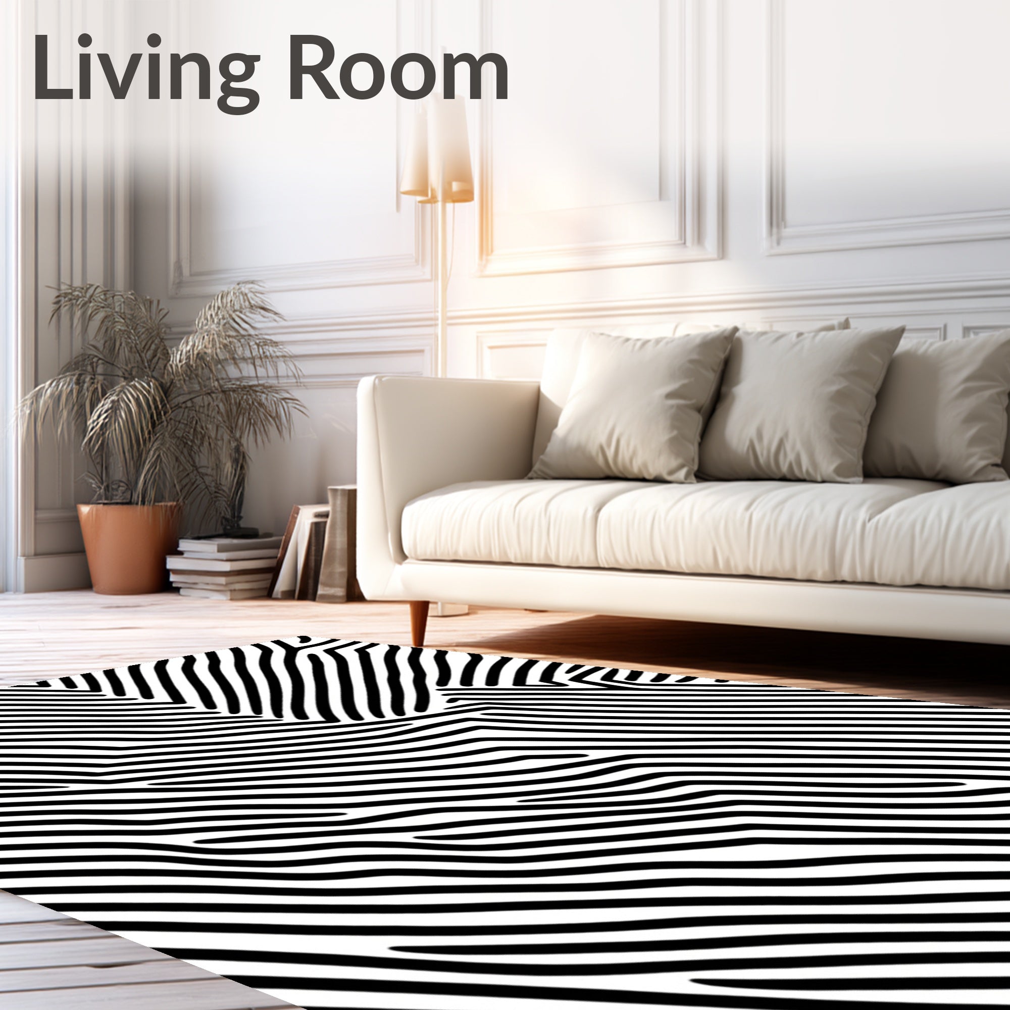 Abstract Black and White Linear Pattern Rug