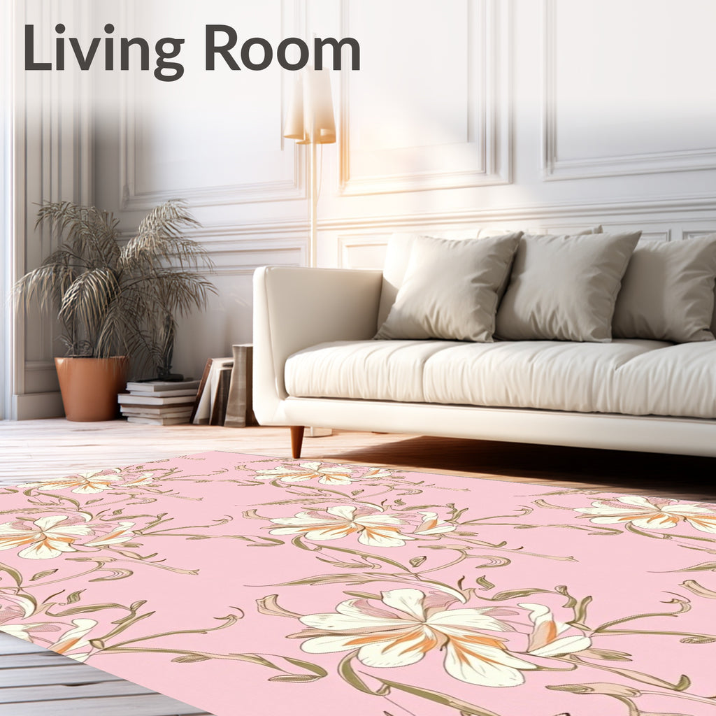 Pink Floral Vine Delicate Pattern Rug