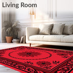Bold Red Floral Frame Design Rug
