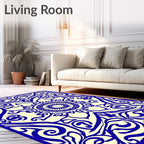 Navy Blue Intricate Floral Mandala Pattern Rug