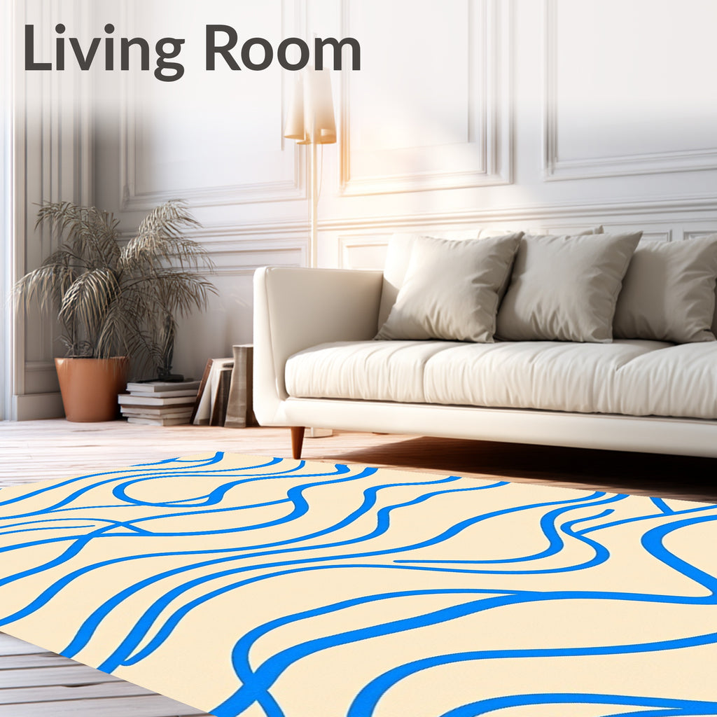 Abstract Blue Wavy Line Pattern Rug