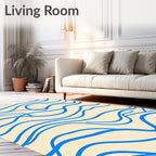 Abstract Blue Wavy Line Pattern Rug