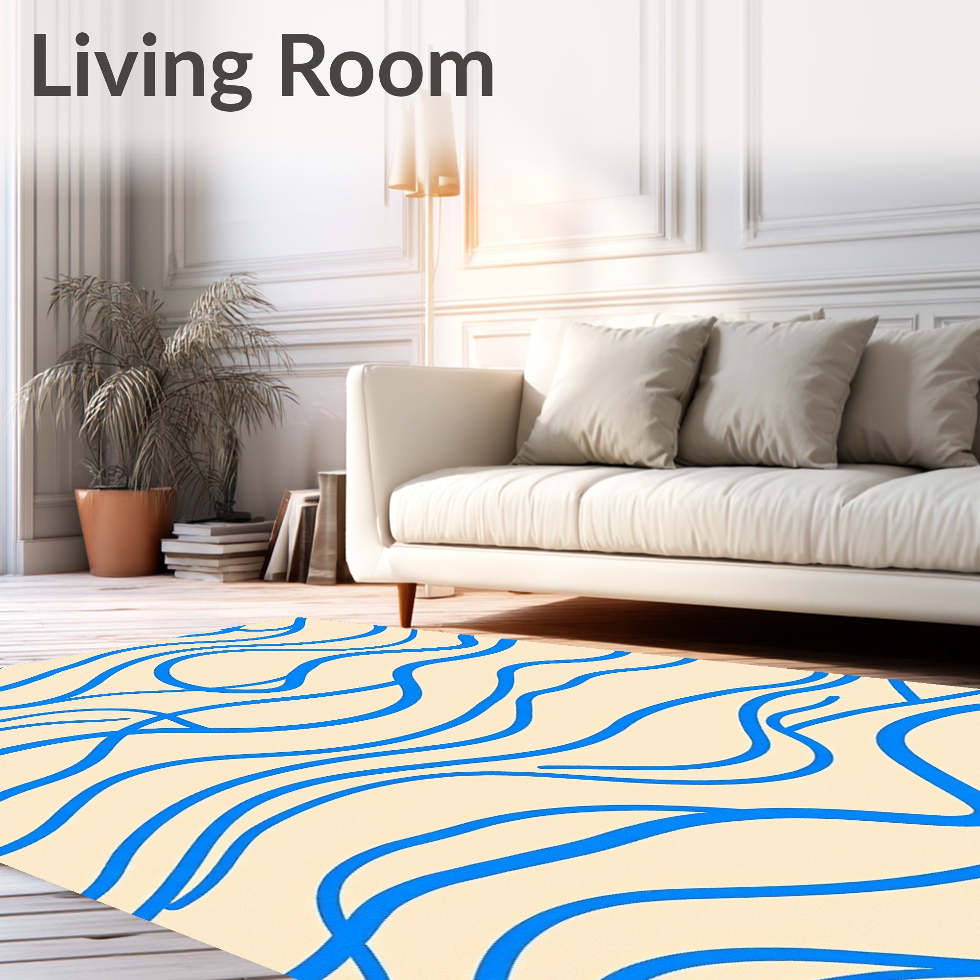 Abstract Blue Wavy Line Pattern Rug