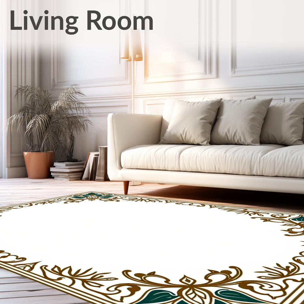 Ornate Floral Corners Border Design Rug
