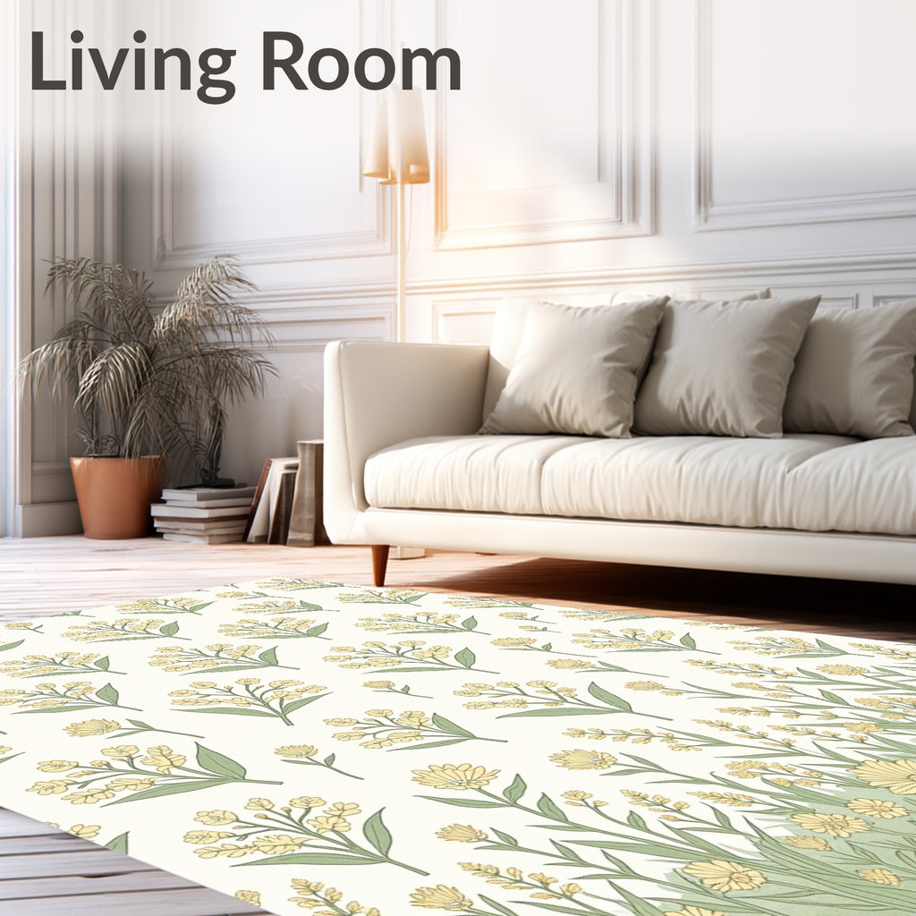 Delicate Yellow Floral Garden Pattern Rug