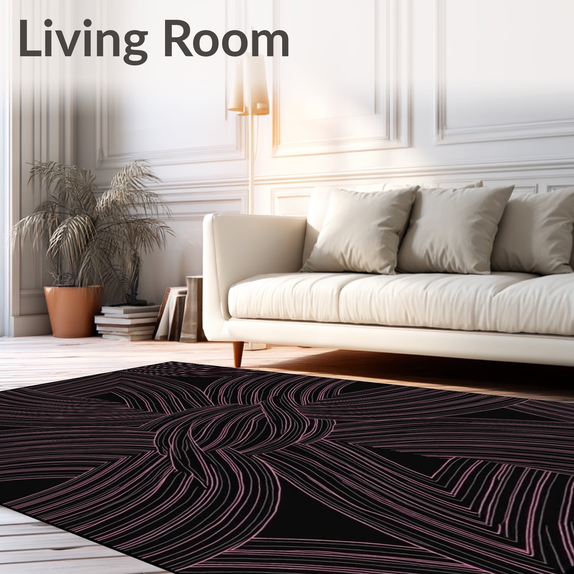 Abstract Pink Black Swirl Design Rug
