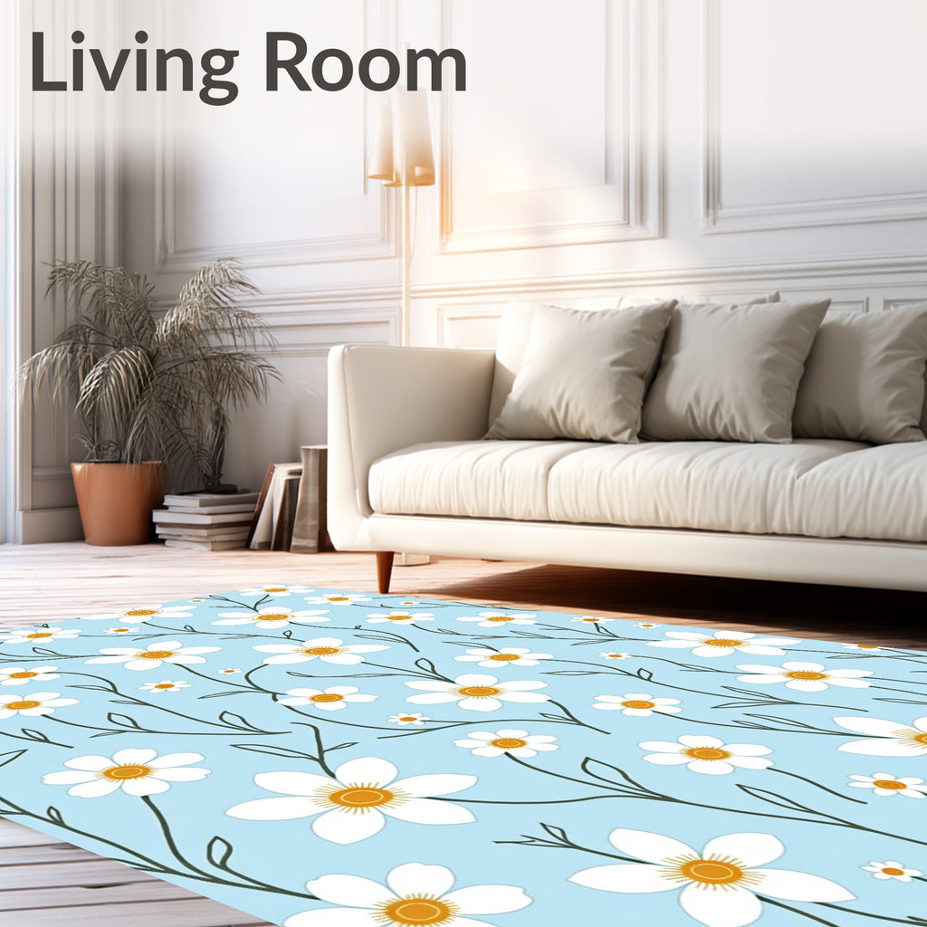 Delicate White Yellow Floral Pattern Rug