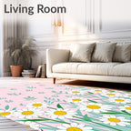 Daisies with Green Leaves Pattern Rug