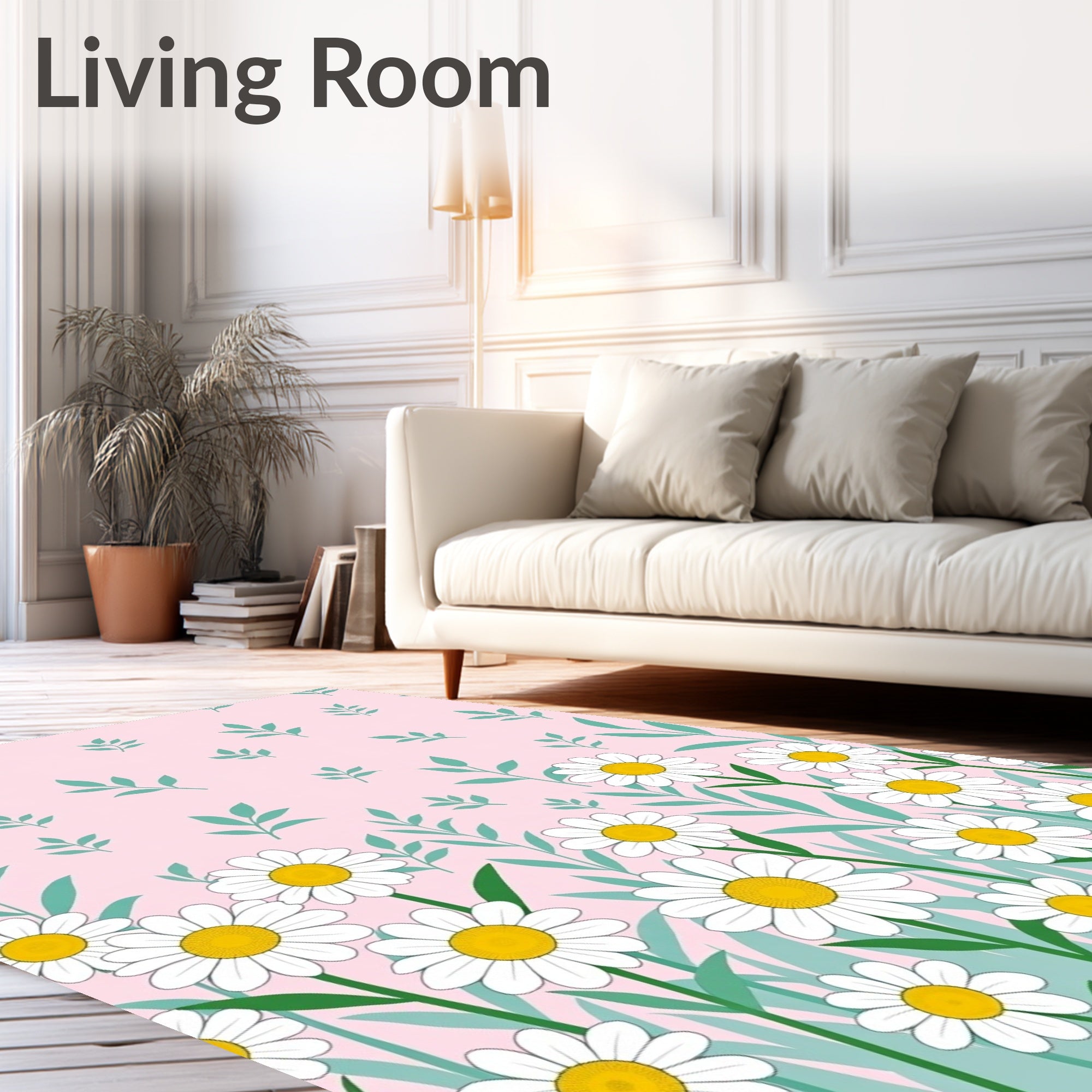 Daisies with Green Leaves Pattern Rug