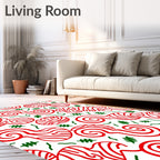 Red White Swirls And Green Sprigs Rug