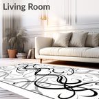 Abstract Black Swirls Grey Lines Rug