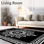 Intricate Mandala Floral Black White Rug