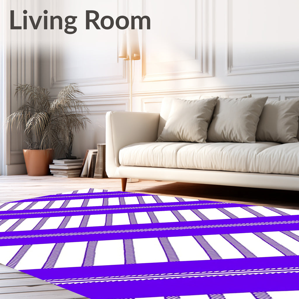 Bold Purple White Diagonal Stripe Pattern Rug