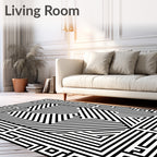 Abstract Maze Pattern Black White Rug