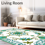 Emerald Teal Floral Intricate Design Rug