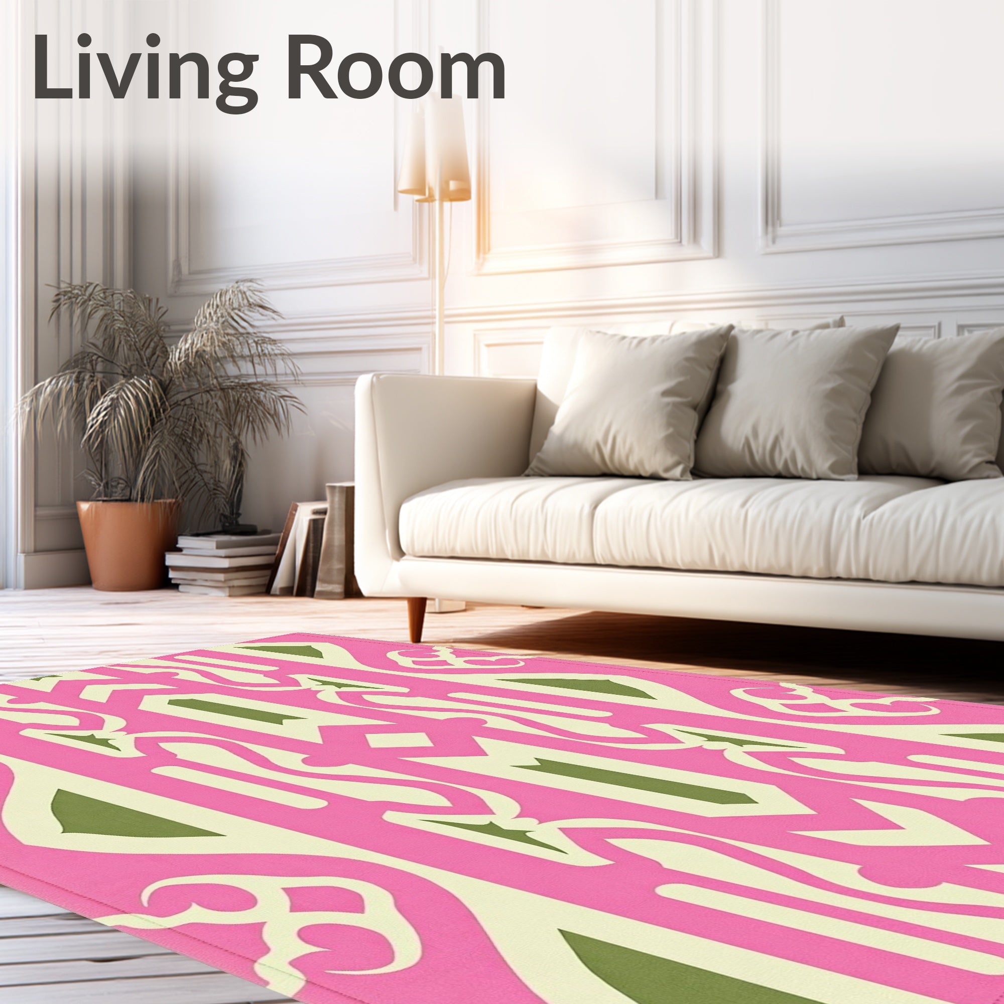 Pink Green Geometric Pattern Rug