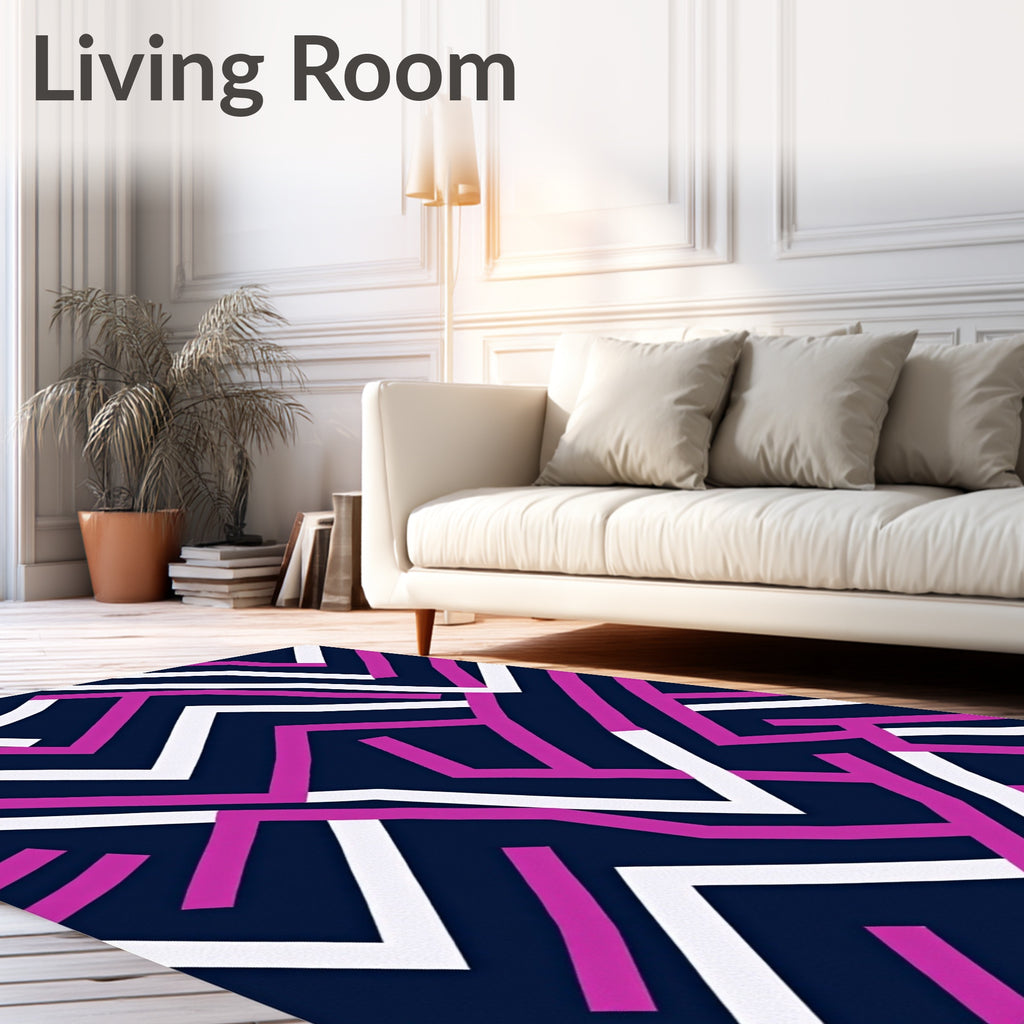 Abstract Pink White Geometric Maze Rug