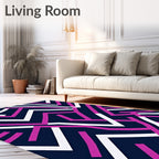 Abstract Pink White Geometric Maze Rug