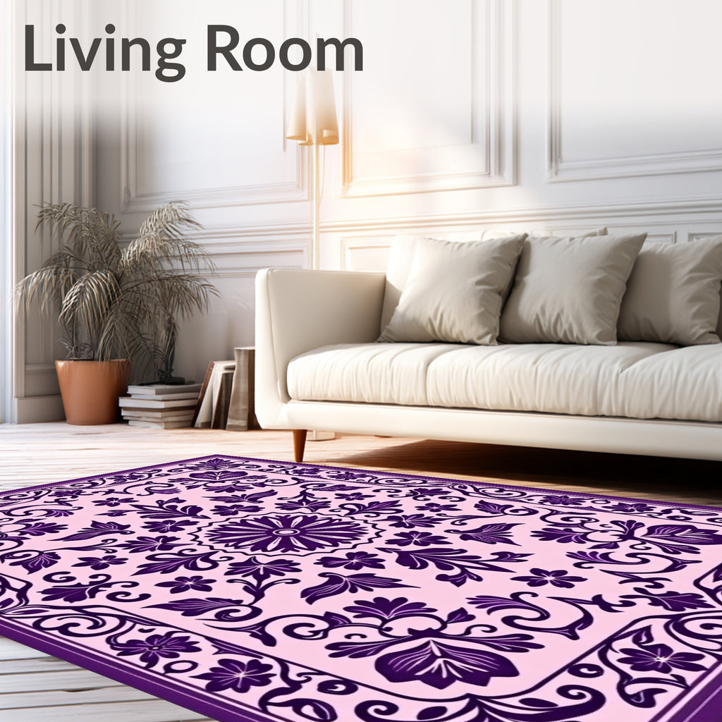Ornate Violet Pink Floral Design Rug