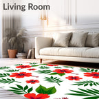 Vibrant Red Floral Botanical Pattern Rug