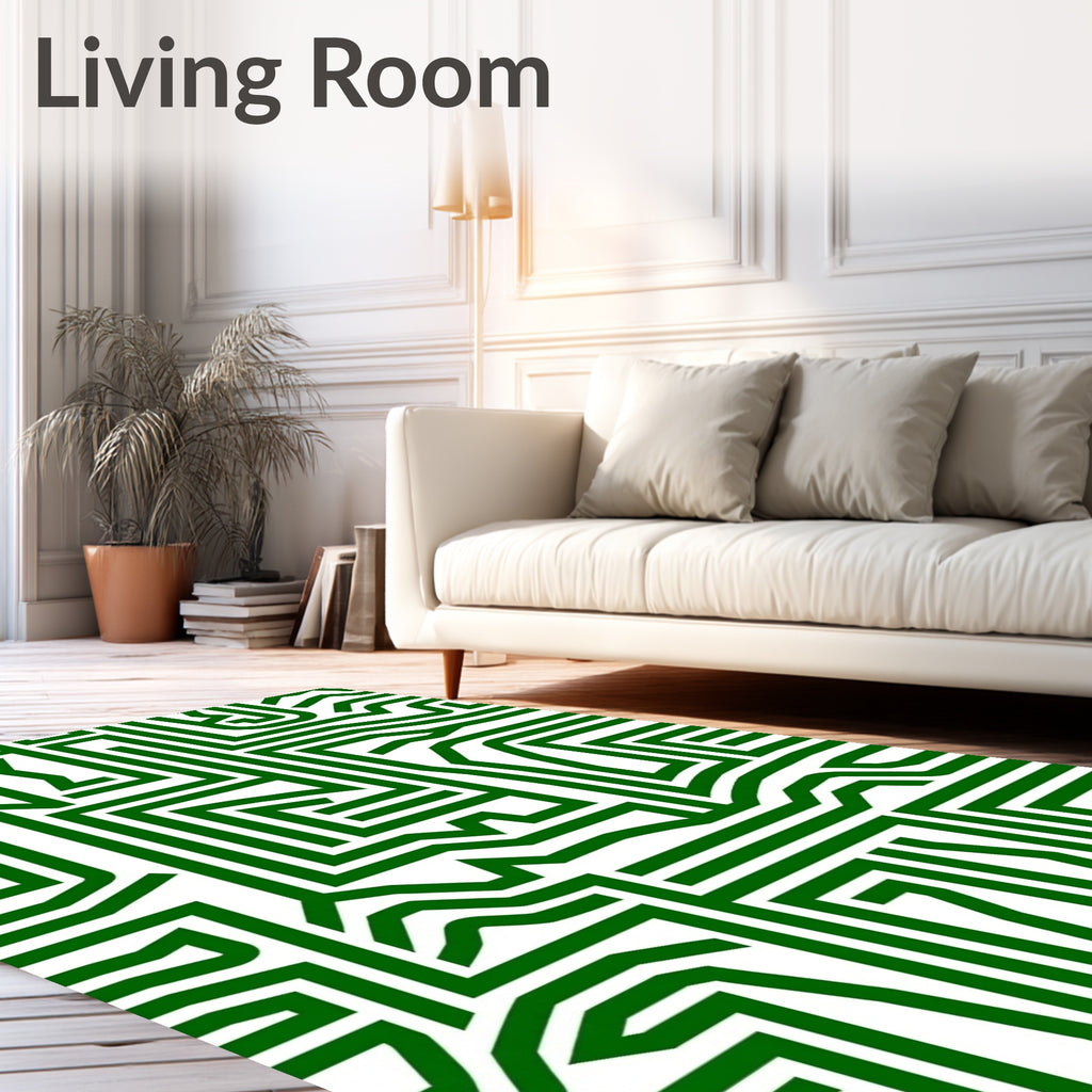 Abstract Green Maze Pattern Rug