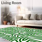 Abstract Green Maze Pattern Rug