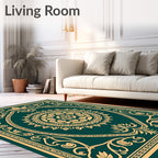 Emerald Green Gold Floral Medallion Rug