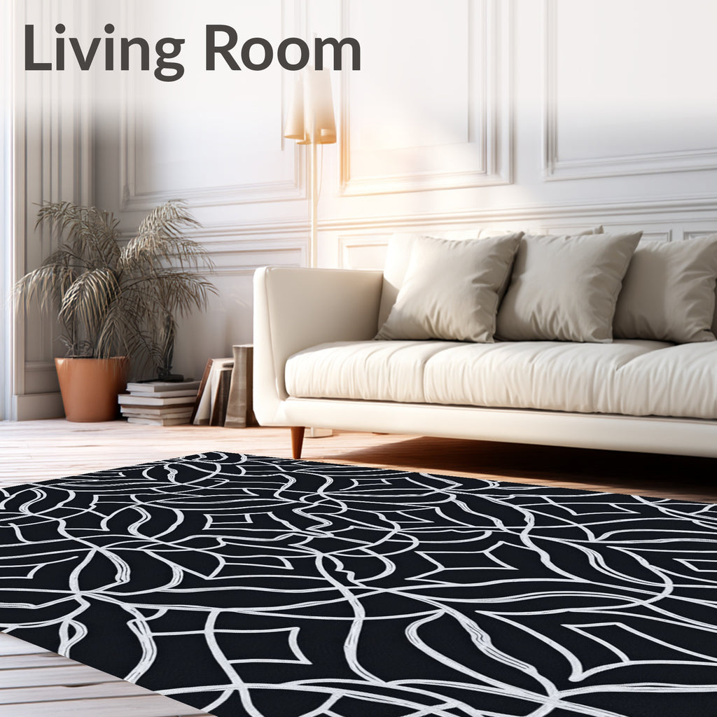 Monochromatic Floral Arabesque Pattern Rug