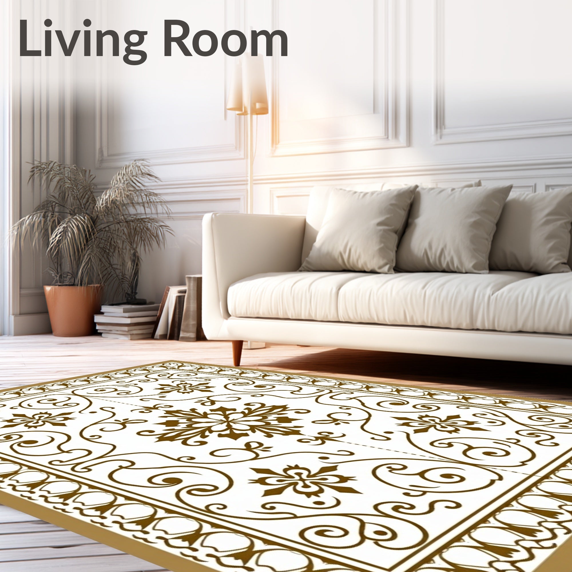 Classic Brown Floral Scroll Pattern Rug
