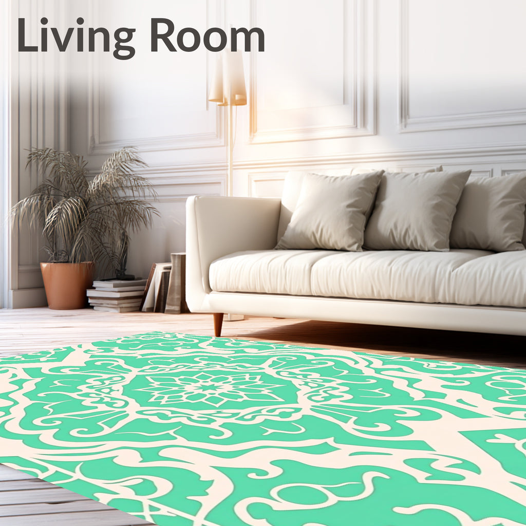 Mint And Cream Intricate Damask Rug