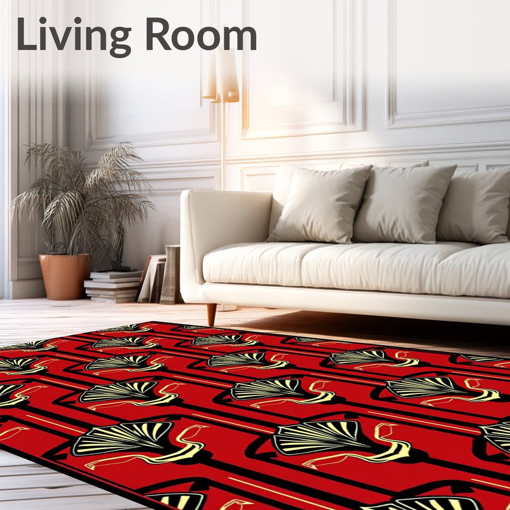 Bold Red Black 2D Geometric Pattern Rug