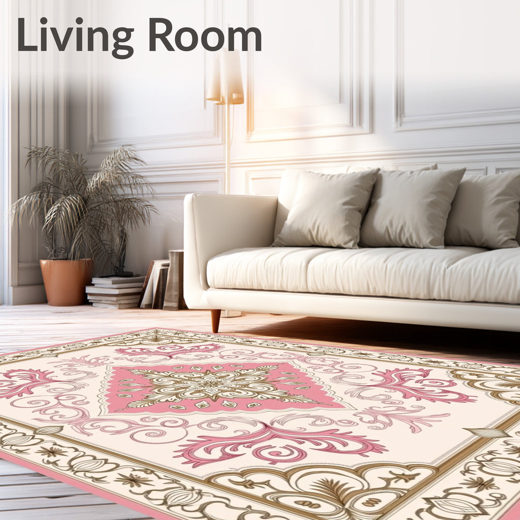 Elegant Pink Gold Filigree Pattern Rug